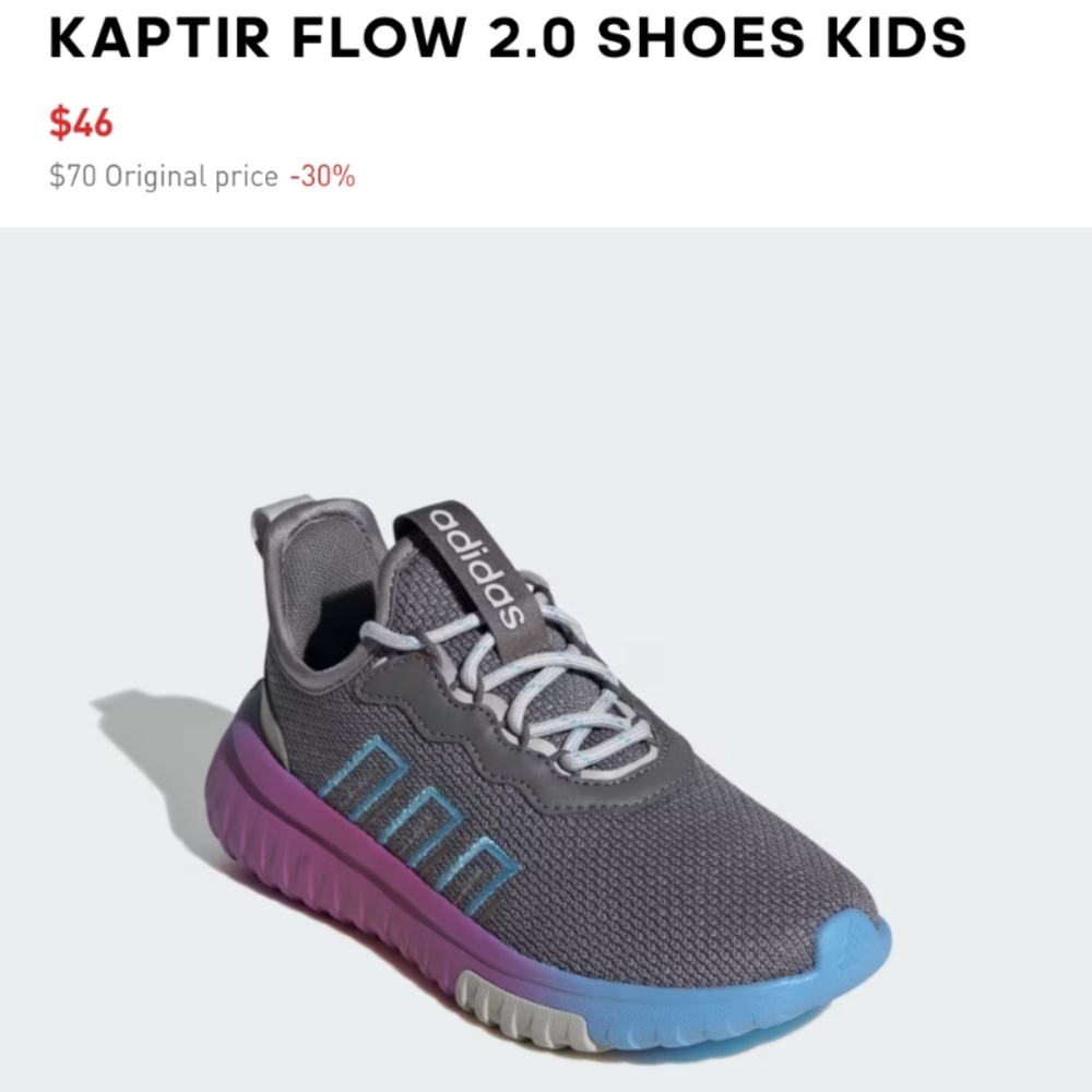 Adidas Girls Kaptir Flow 2.0 Sneakers - Gray and Purple Big Kids 1.5